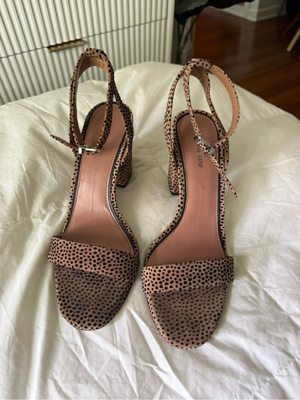 Gianni Bini Arleena cheetah print block heel sandals in tan/black